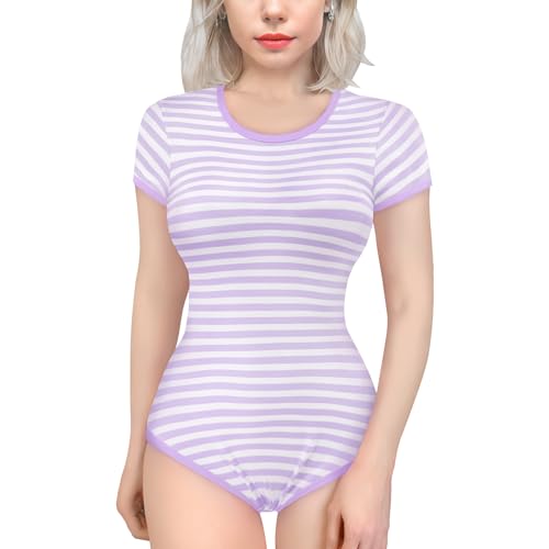 LittleForBig Baumwolle Strampler Onesie Pyjamas Bodysuit – Essential Gestreift Strampler Lila XXL von LittleForBig