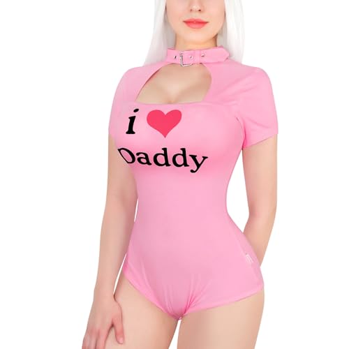 LittleForBig Baumwolle Strampler Onesie Pyjamas Bodysuit - Kragen Rosa I Love Daddy Muster L von LittleForBig