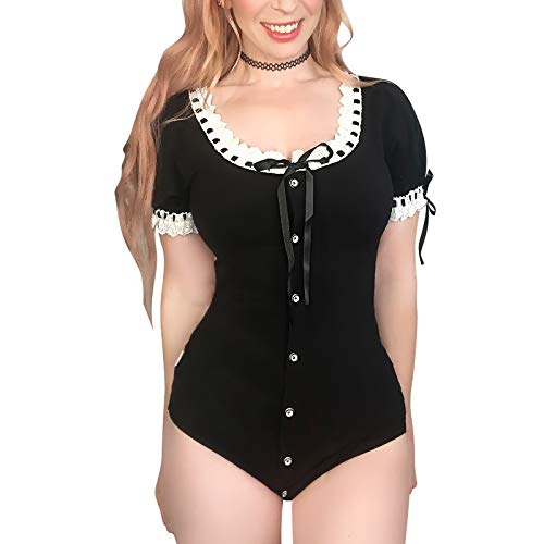LittleForBig Baumwolle Strampler Onesie Pyjamas Bodysuit-Lolita Strampler Schwarz XXXL von LittleForBig