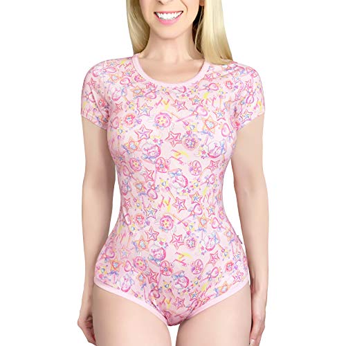 LittleForBig Baumwolle Strampler Onesie Pyjamas Bodysuit –Magischer Mond Strampler Rosa XXXL von LittleForBig