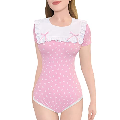 LittleForBig Baumwolle Strampler Onesie Pyjamas Bodysuit - Precious geraffte Schleife Lätzchen Strampler Rosa XXL von LittleForBig