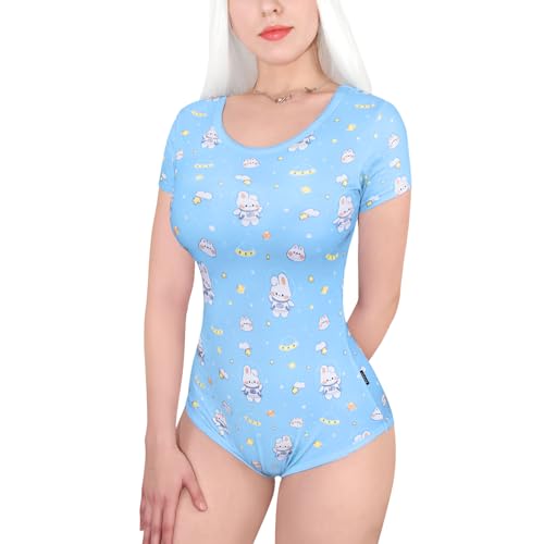 LittleForBig Baumwolle Strampler Onesie Pyjamas Bodysuit - Süßer Bunny im Weltall Strampler Blau L von LittleForBig