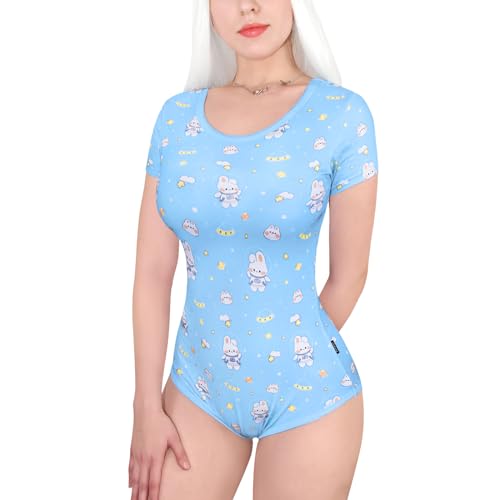 LittleForBig Baumwolle Strampler Onesie Pyjamas Bodysuit - Süßer Bunny im Weltall Strampler Blau M von LittleForBig