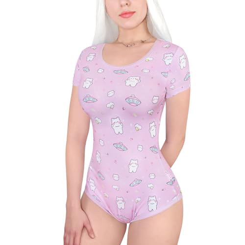 LittleForBig Baumwolle Strampler Onesie Pyjamas Bodysuit - Süßes Bären im Weltraum Onesie Rosa L von LittleForBig