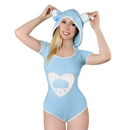 LittleForBig Baumwolle Strampler Onesie Pyjamas Hoodie Bodysuit - Teddybär Einteiler Blau XXL von LittleForBig