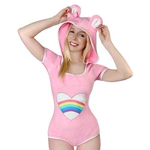 LittleForBig Baumwolle Strampler Onesie Pyjamas Hoodie Bodysuit - Teddybär Einteiler Rosa M von LittleForBig