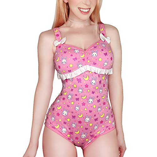 LittleForBig Baumwolle Strampler Onesie Pyjamas Bodysuit –Usagi Moon Rosa XXXXL von LittleForBig