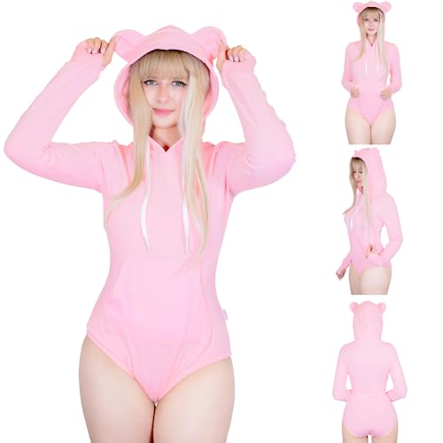 LittleForBig Baumwolle Strampler Onesie Pyjamas Hoodie Bodysuit – Gemütlicher Bär Hoodie Sweatshirt Strampler Rosa XXXXL von LittleForBig