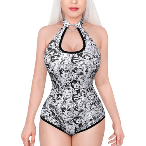 LittleForBig Baumwolle Strampler UwU Waifu Onesie Bodysuit mit Kragen Schwarz XL von LittleForBig