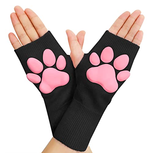 LittleForBig Cosplay 3D Paw Pad Silikon Kätzchen Fingerlose Gestrickte Warme Dehnbare Atmungsaktive Kaschmir Handschuhe - Schwarz von LittleForBig