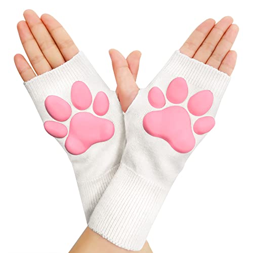 LittleForBig Cosplay 3D Paw Pad Silikon Kätzchen Fingerlose Gestrickte Warme Dehnbare Atmungsaktive Kaschmir Handschuhe - Weiß von LittleForBig