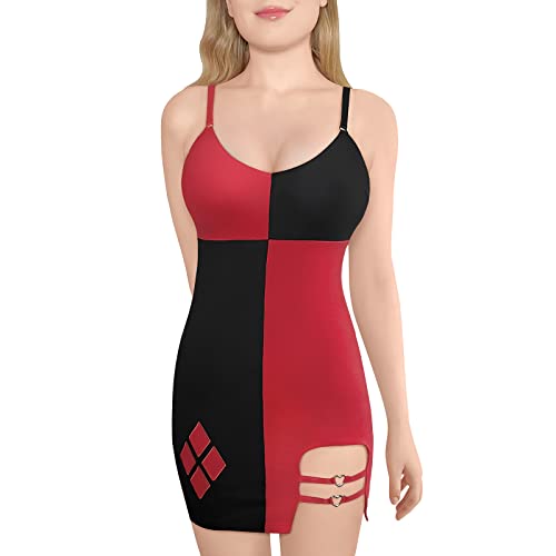 LittleForBig Damen Baumwoll Verrückte Liebe Overall Romper Bodycon Mini Kleid Rot/Schwarz M von LittleForBig