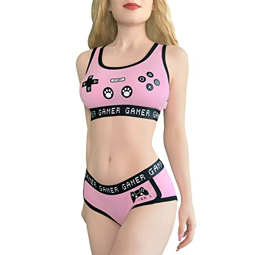 LittleForBig Damen Baumwolle Camisole und Höschen Sport Loungewear Bralette Set-Playgirl Rosa XS von LittleForBig