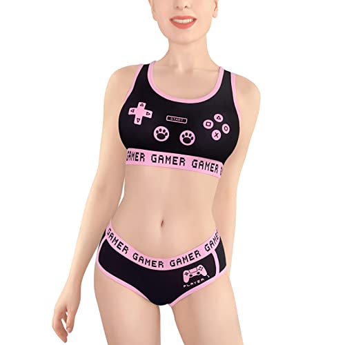 LittleForBig Damen Baumwolle Camisole und Höschen Sport Loungewear Bralette Set-Playgirl Schwarz XS von LittleForBig