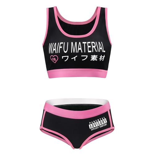 LittleForBig Damen Baumwolle Camisole und Höschen Sport Loungewear Waifu Material Bralette Set Schwarz XL von LittleForBig