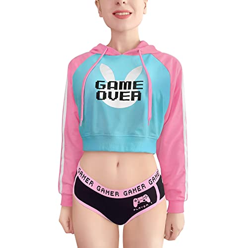 LittleForBig Damen Bunnywatch Cosplay Gaming Lässig Regular Fit Langer Ärmel Kordelzug Cropped Hoodie Jacke Blau L von LittleForBig