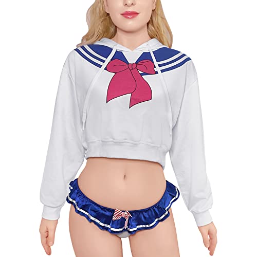 LittleForBig Damen Bunnywatch Cosplay Gaming Lässig Regular Fit Langer Ärmel Kordelzug Cropped Hoodie Jacke Weiß XXL von LittleForBig