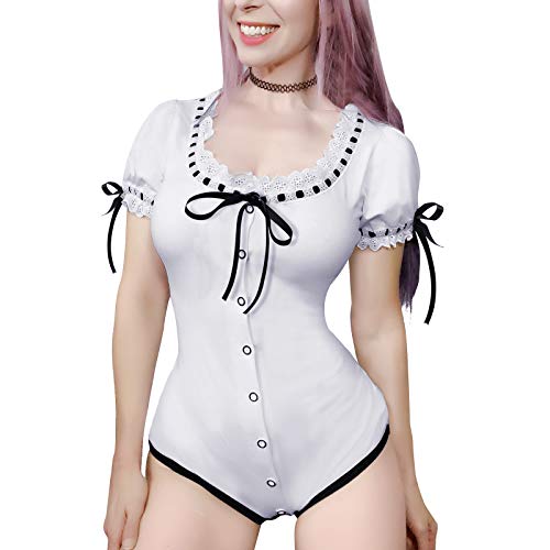 LittleForBig Damen Erwachsene windel-Liebhaber-knopf Schrittgurt Adult Onesie - Lolita Baby Body klein weiß von LittleForBig