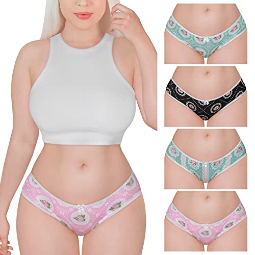 LittleForBig Damen Frauen Weiche Baumwolle Unterwäsche Bequeme Hipster Slip 4er Pack Höschen Set - Shabby Chic Mehrfarbig M von LittleForBig