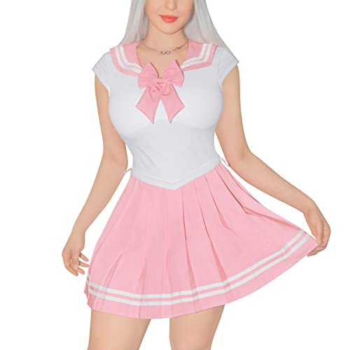 LittleForBig Damen Magisches Mädchen Cosplay Overall Romper Bodycon Mini Kleid Rosa XXXXL von LittleForBig
