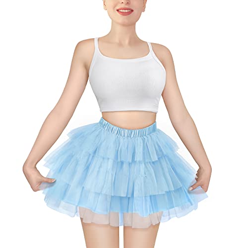 LittleForBig Damen Mesh Tüll Puffy Petticoat Tutu Ballett Bubble Rock Kurzer Ballerina Rock Blau L von LittleForBig