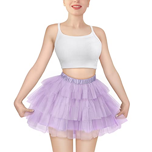 LittleForBig Damen Mesh Tüll Puffy Petticoat Tutu Ballett Bubble Rock Kurzer Ballerina Rock Lila S von LittleForBig