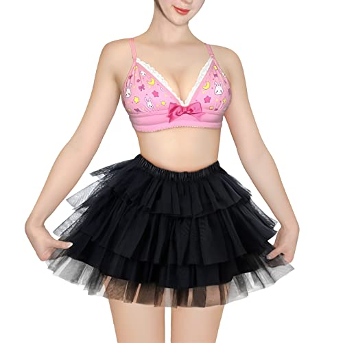 LittleForBig Damen Mesh Tüll Puffy Petticoat Tutu Ballett Bubble Rock Kurzer Ballerina Rock Schwarz L von LittleForBig