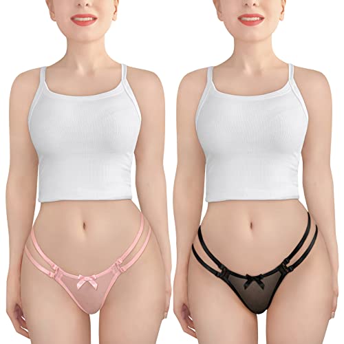 LittleForBig Damen Mesh Unterwäsche Delilah Zwei Riemen Stil 2er Pack Schleife-Rücken Luxus-Dessous Tanga M von LittleForBig