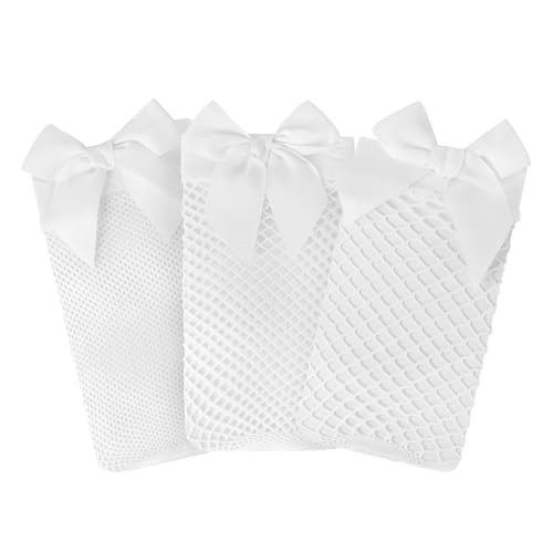 LittleForBig Damen Schleife Netz Mesh Knöchelsocken - 3 Paare Weiß von LittleForBig
