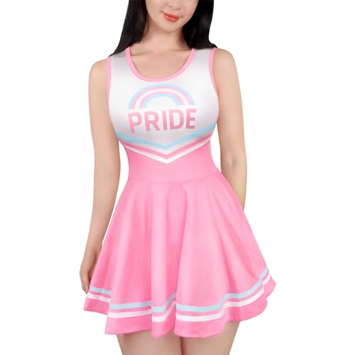 LittleForBig Damen Seidiger Ärmellose Overall Cheer Pride Bodycon Mini Kleid Rock Rosa XXL von LittleForBig