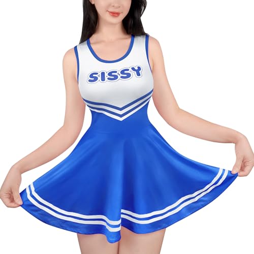 LittleForBig Damen Seidenweichen Ärmellose Overall Cheer Sissy Bodycon Mini Kleid Rock Dunkelblau XXXXL von LittleForBig