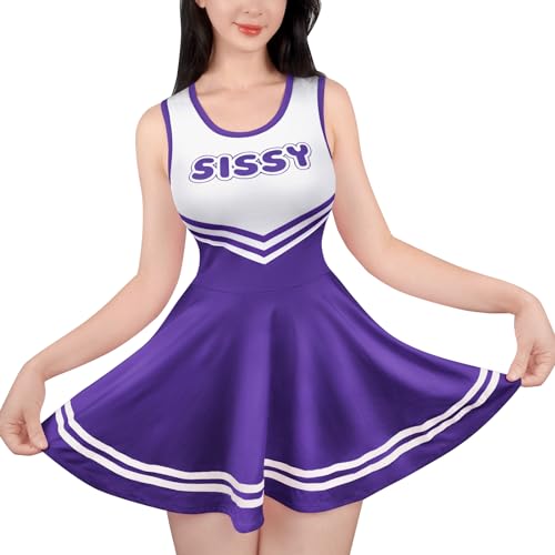 LittleForBig Damen Seidenweichen Ärmellose Overall Cheer Sissy Bodycon Mini Kleid Rock Dunkelviolett M von LittleForBig
