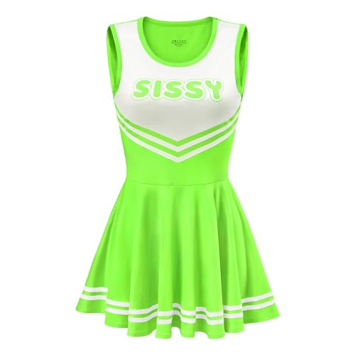 LittleForBig Damen Seidiger Ärmellose Overall Cheer Sissy Bodycon Mini Kleid Rock Grün XXL von LittleForBig