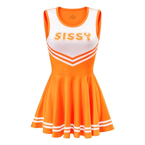 LittleForBig Damen Seidenweichen Ärmellose Overall Cheer Sissy Bodycon Mini Kleid Rock Orange L von LittleForBig