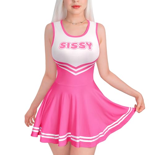LittleForBig Damen Seidenweichen Ärmellose Overall Cheer Sissy Bodycon Mini Kleid Rock Rosa M von LittleForBig