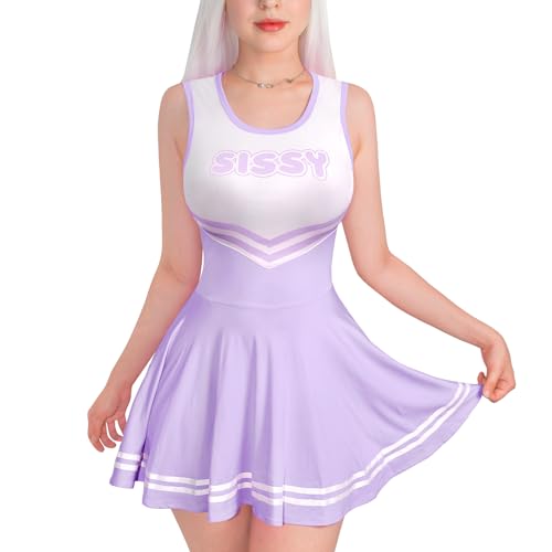 LittleForBig Damen Seidenweichen Ärmellose Overall Cheer Sissy Bodycon Mini Kleid Rock Violett S von LittleForBig