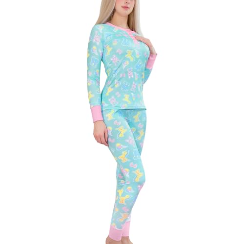 LittleForBig Damen Seidige Lange Ärmel Kuschelig Atmungsaktiv Baby Parade Schlafanzug Set Zweiteilig Weich Stretchy Nachtwäsche Grün M von LittleForBig