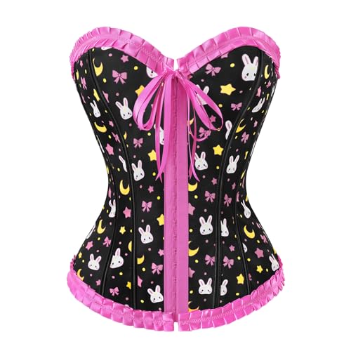 LittleForBig Damen Spitze Überbrust Korsett mit Schnürung Vollbrust Korsage Bustier Bodyshaper Top -Usagi Moon Rosa XXXXL von LittleForBig