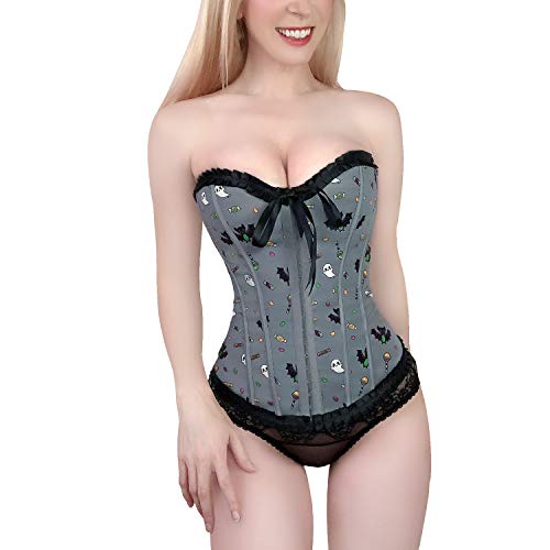 LittleForBig Damen Spitze Überbrust Korsett mit Schnürung Vollbrust Korsage Bustier Bodyshaper Top-Zucker Fledermaus Muster L von LittleForBig