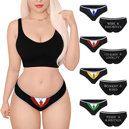 LittleForBig Damen Weich Baumwolle Unterwäsche Bequemer Hipster Slip 4er Pack Unterhosen Set - Cosplay Wizard School Schwarz XS von LittleForBig