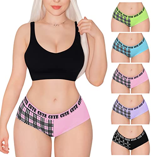 LittleForBig Damen Weich Baumwolle Unterwäsche Bequemer Hipster Slip 5er Pack Unterhosen Set - Cute Punk Mehrfarbig L von LittleForBig