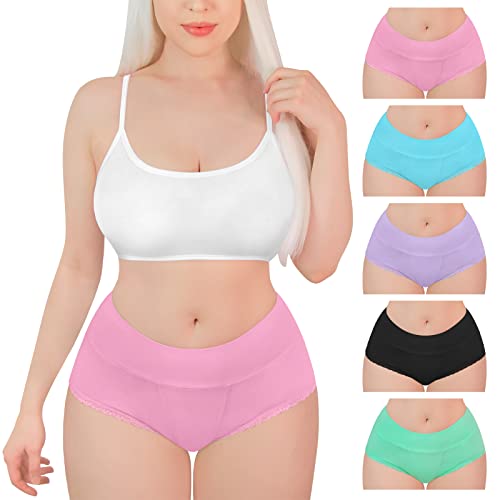 LittleForBig Damen Weicher Baumwolle Unterwäsche Hohe Taille breitem 'Komfort-Taillenband' 5er-Pack Höschen-Set Mehrfarbig L von LittleForBig