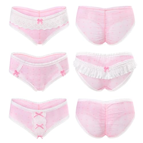 LittleForBig Frauen Damen Soft Mesh Lacy Unterwäsche Komfortable Hipster Briefs Babydoll Rosa Prinzessin 3 Pack Höschen Set Rosa XS von LittleForBig