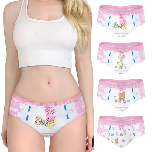 LittleForBig Frauen Damen Weicher Baumwolle Bequeme Hipster-Slips Baby Cuties 'Oopsie' Potty Pants 4er Pack Höschen Set Rosa XXXL von LittleForBig