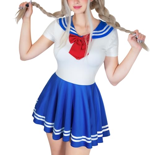 LittleForBig Frauen Seidiger Overall Magisches Mädchen Seidenweiches Minikleid Rock Blau M von LittleForBig