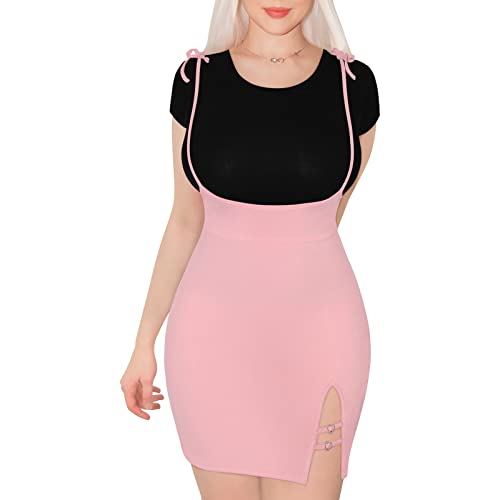 LittleForBig Frauen U-förmige Öffnung Verstellbare Halter Baumwolle Overall 'Preppy Princess' Bodycon Jumper Rock mit Herz Strumpfband Rosa XL von LittleForBig