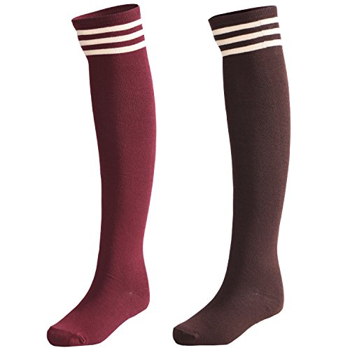 LittleForBig Gestreifte Kniestrümpfe Strümpfe Cosplay Socken-Rot/Kaffee von LittleForBig