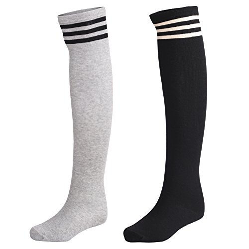 LittleForBig Gestreifte Kniestrümpfe Strümpfe Cosplay Socken-Schwarz/hellgrau von LittleForBig