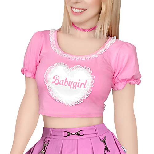 LittleForBig Kawaii bauchfreie Top Puffärmel und U-Ausschnitt Hemd – Kleines Babygirl XXXXL von LittleForBig