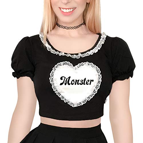 LittleForBig Kawaii bauchfreie Top Puffärmel und U-Ausschnitt Hemd – Kleines Monster M von LittleForBig